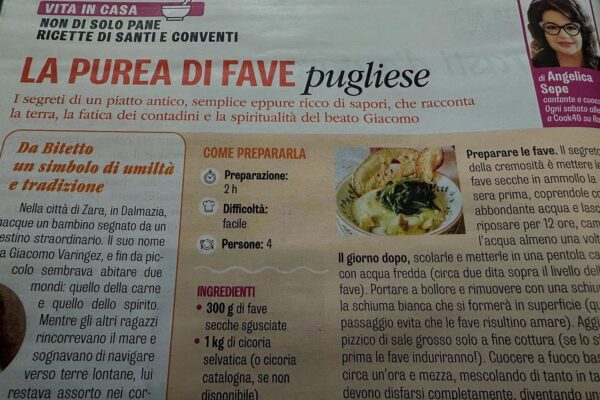 Questa settimana la ricetta della purea di fave pugliese su Famiglia Cristiana