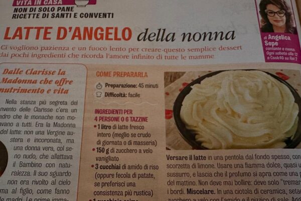 Su Famiglia Cristiana la ricetta “Latte d’angelo della nonna”